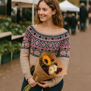 American Eagle M Wool Blend Aztec Fair Isle Sweater | Boho Y2K High Low Pullover